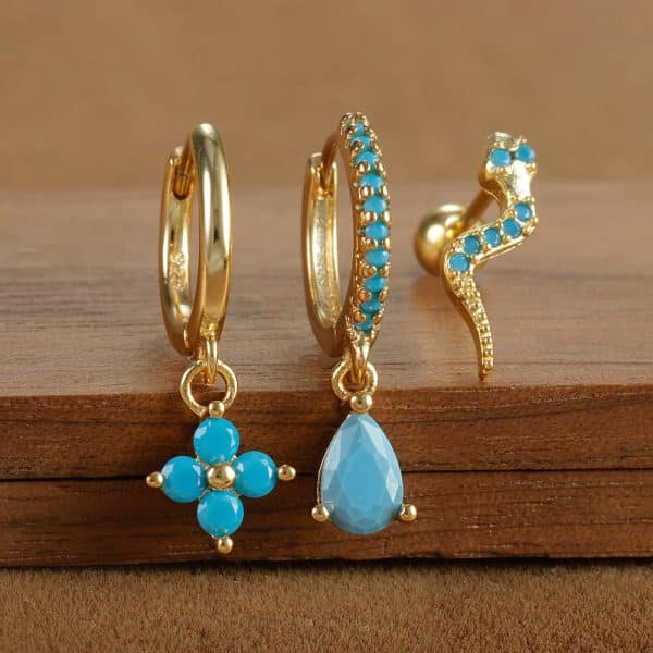 Fashion Diamond-embedded Turquoise Earring Set Women