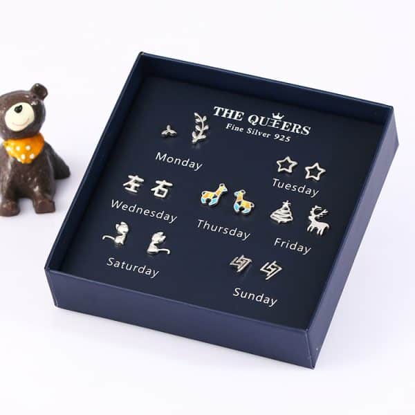 Fashion 925 Silver Needle Asymmetrical Earrings Gift Set