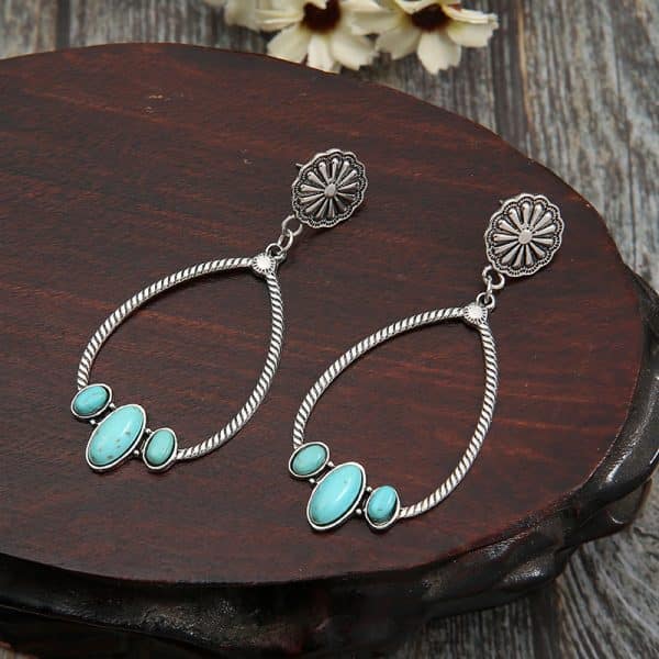 Big Circle Drop-shaped Turquoise Earrings