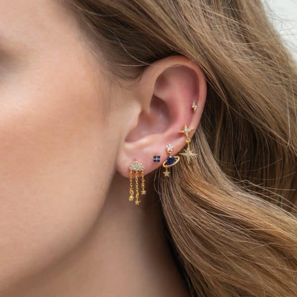 Star And Moon Chain Stud Earrings Set