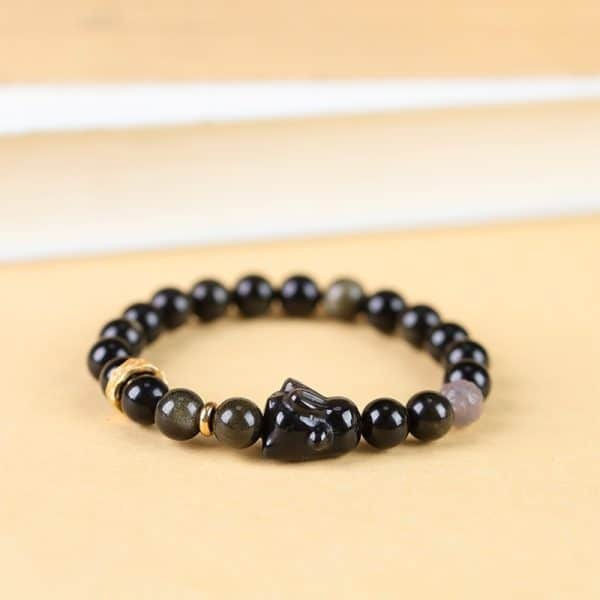 Creative Niche Cute Lying Rabbit Simple Obsidian Bracelet