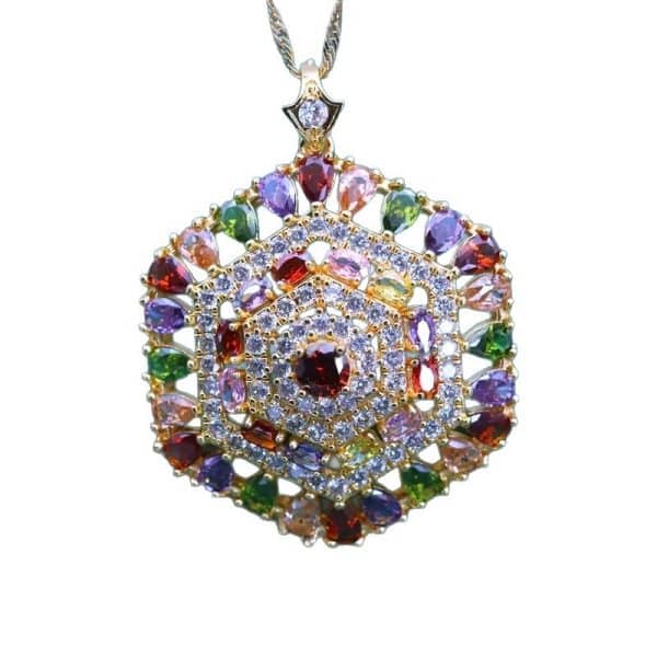 Hexagonal Design Color Zircon Pendant Necklace