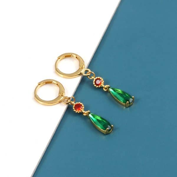 Brass Emerald Earrings Same Drop