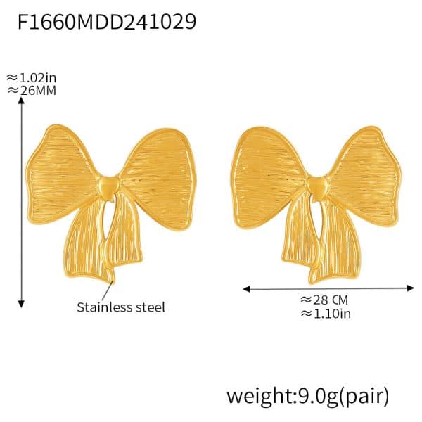 Bow Stud Earrings Stainless Steel PVD Electroplating Color Retention Simple