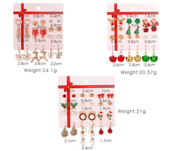 Christmas Drip Oil Bells Christmas Tree Earrings Set