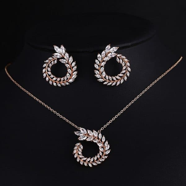Classic Style High-end Necklace Earrings Set Olive Branch Bridal Jewelry