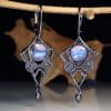 Vintage Geometric Long Turquoise Moonstone Drop Earrings