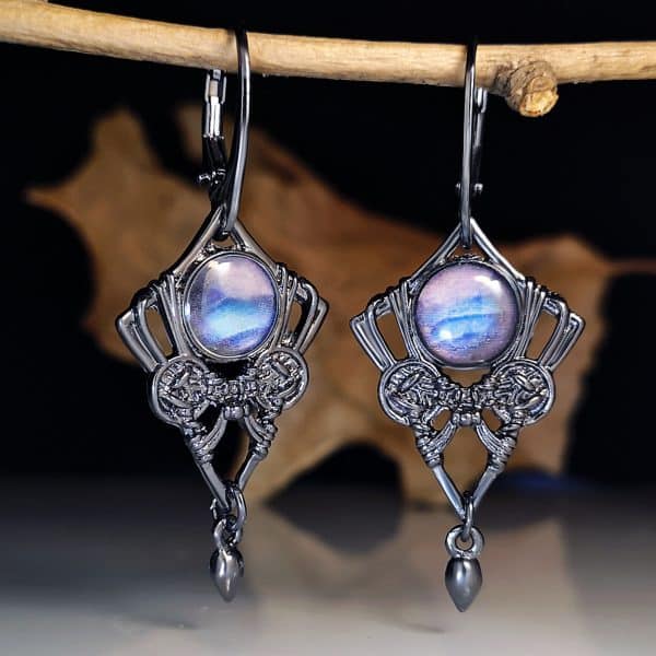 Vintage Geometric Long Turquoise Moonstone Drop Earrings