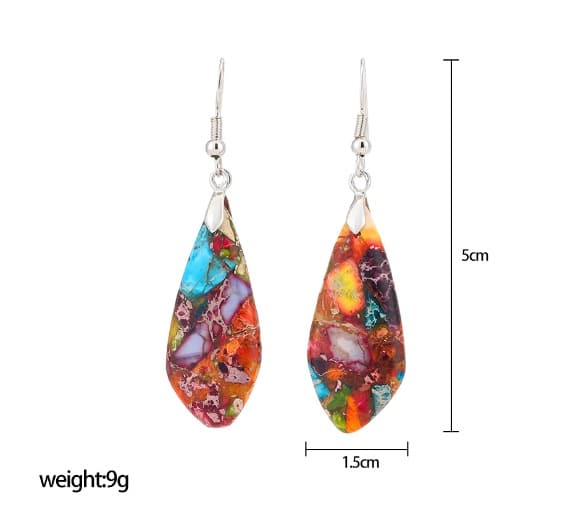 Colorful Emperor Stone Water Drop Geometric Shape Stone Earrings For Women