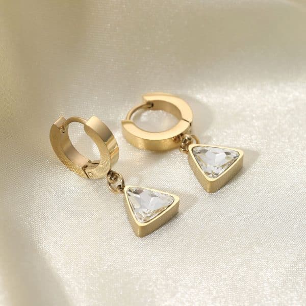 Triangular Zircon Drop Hoop Earrings