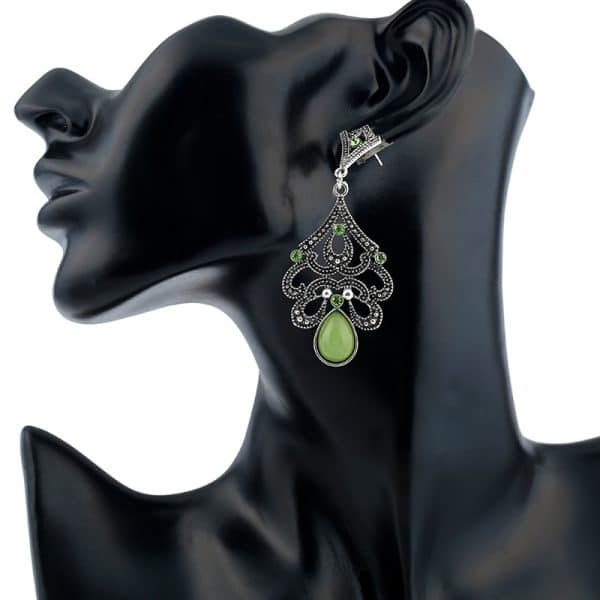 Vintage diamond cutout water drop opal earrings