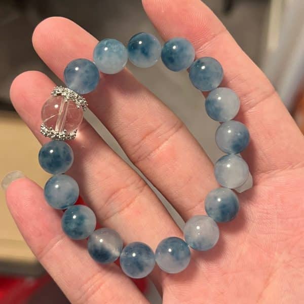 White Crystal Ink Blue Floating Flower Chalcedony Aquamarine Bracelet