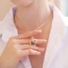 Two-color Water Drop Pendant Heart Shape With Diamond 12 Birthstone Peach Heart Necklace For Women
