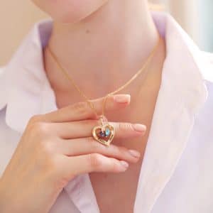 Two-color Water Drop Pendant Heart Shape With Diamond 12 Birthstone Peach Heart Necklace For Women