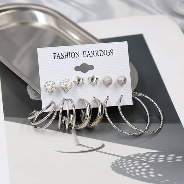 Simple Earrings 6 Pairs With Diamonds Earings Set