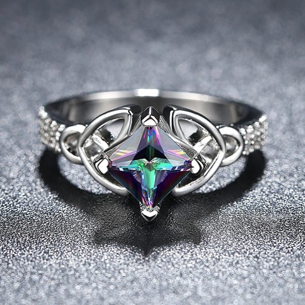 Colorful stone square diamond ring