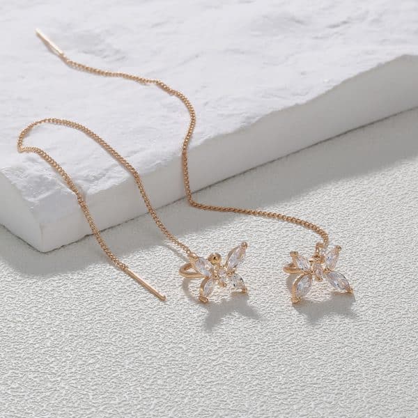 Cross Border Jewelry Personality Copper Micro Set Zircon Butterfly Ear Bone Clip Super Long Personality Tassel Ear Line Earrings
