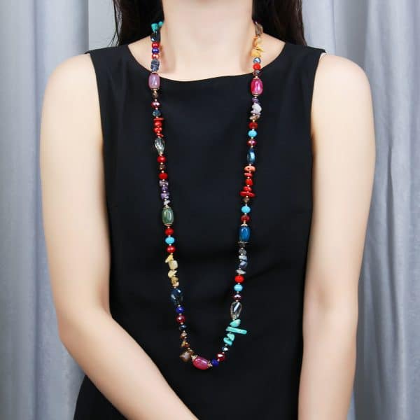 Colorful Natural Agate Crystal String Beads Long