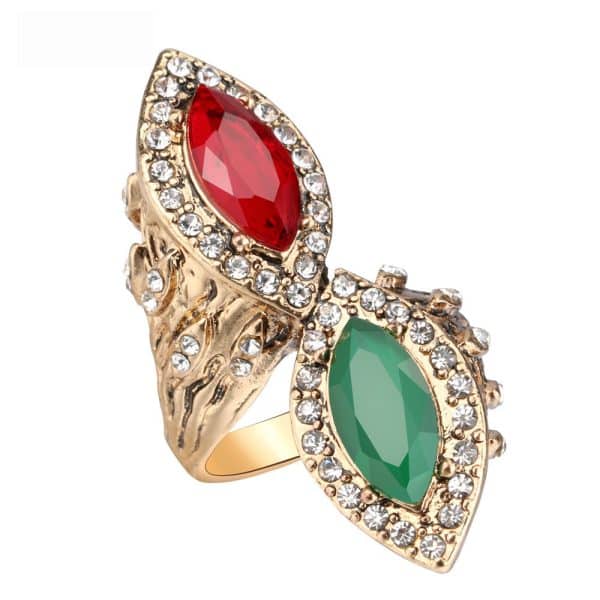 Bohemian Retro Ruby And Emerald Gold-plated Diamond Ladies Ring