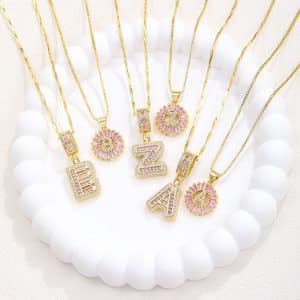 26 Letter Pendant Necklace Copper Inlaid Zirconium Plated Real Gold
