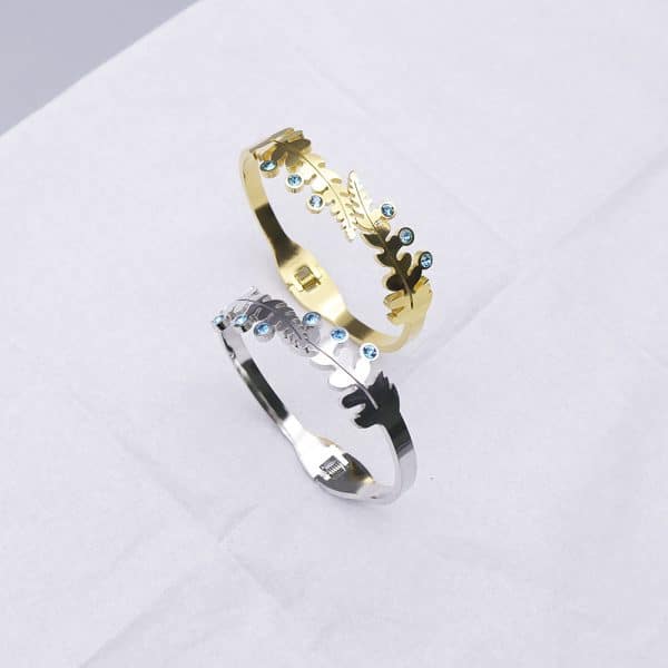 Women's All-match Fashionable Stainless Steel Leaf Diamond Bracelet