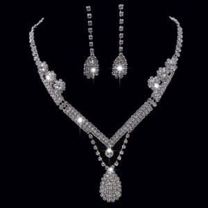 Europe And The United States Foreign Trade   Drill Water Drop Shape Bridal Necklace, Earrings Set Wedding Jewelry Wedding Accessories Wholesale