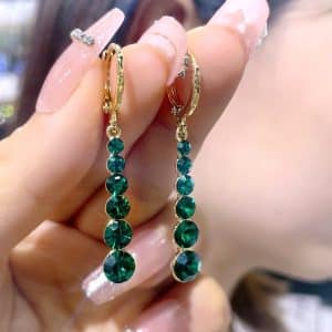 Fresh Green Water Drop Diamond Long Earrings
