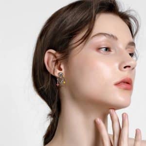 S925 Sterling Silver Skull Bone Stud Earrings Set With Zirconium Epoxy Personality