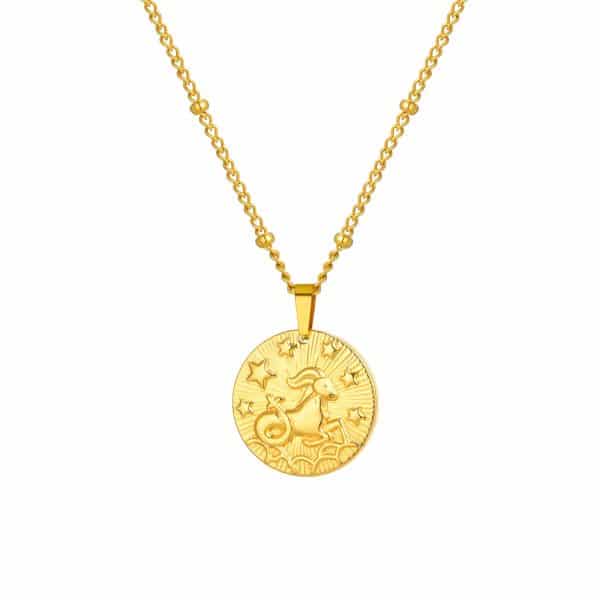 Stainless Steel Bead Necklace Twelve Constellation Embossed Round Necklace For Women