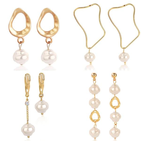 Ladies European And American Pearl Earrings Set Of 4
