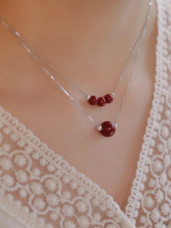 Cinnabar S925 Sterling Silver Necklace Female Niche