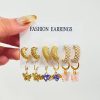 Women's Exaggerated Metal Butterfly Pearl Earrings Set