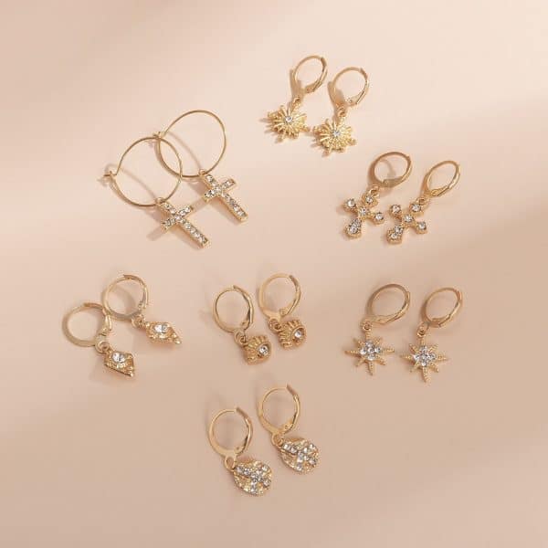 Multi-element Cross Eye Set Earrings Ins Pastoral Style