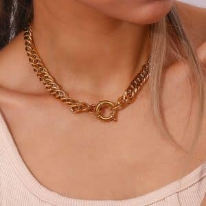 European And American Ins Affordable Luxury Fashion Temperament Clavicle Chain Ornament Stainless Steel Plated 18K Encrypted Chain Thick OT Buckle Necklace