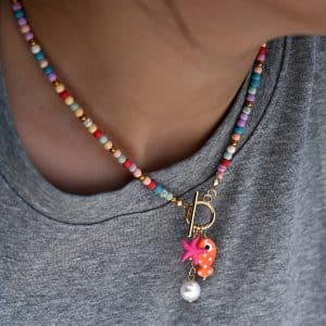 Ocean Series Ceramic Fish Pendant Necklace Colorful Beaded