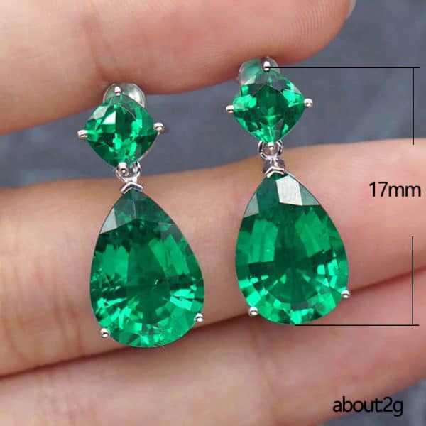 Women's Simple Water Drop Green Zirconia Earrings