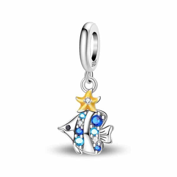 925 Sterling Silver Charm Ocean Starfish Crab Turtle Crystal Flower Bead Charm
