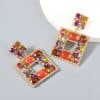 Multi-layered Square Alloy Diamond-set Glass Diamond Geometric Earrings