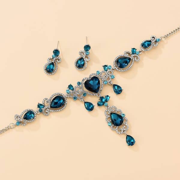 Bridal Set Two Piece Jewelry Blue Love Alloy Necklace