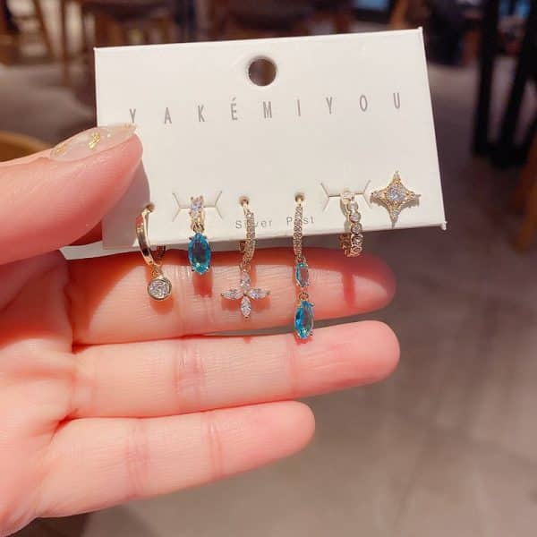 Women's Niche Fashion Blue Zircon Earrings Set Of 6