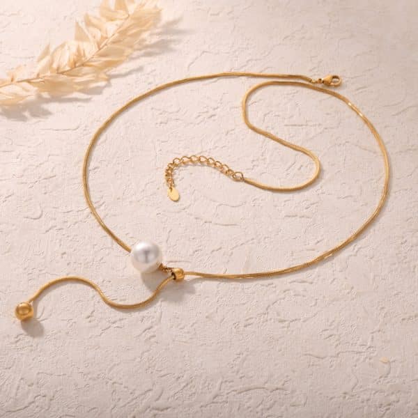 Female Date Titanium Steel Round Bead Tassel Pendant Necklace