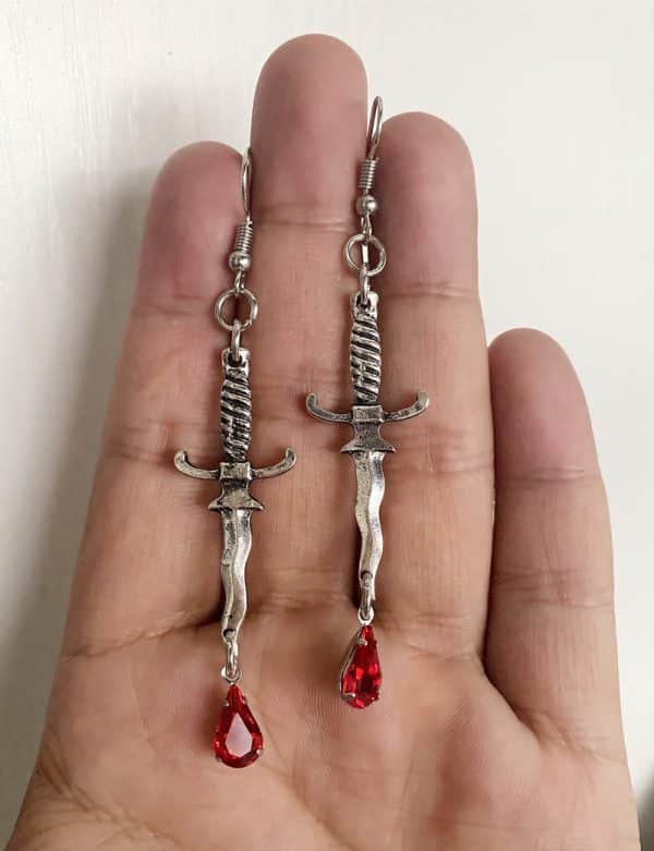 Dagger And Blood Red Drop Earrings