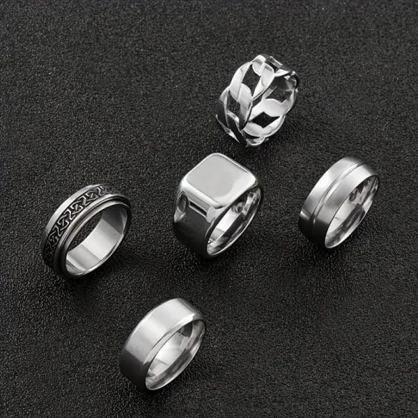 Stainless Steel Ring Five-piece Set Rotatable Decompression Ring Simple Advanced