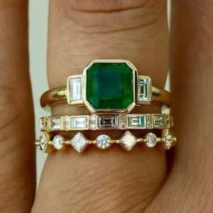 Fashion Alloy Inlaid Zircon Grandmother Green Treasure Ring