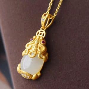 Female Creative Hetian White Jade Antique Gold Pendant