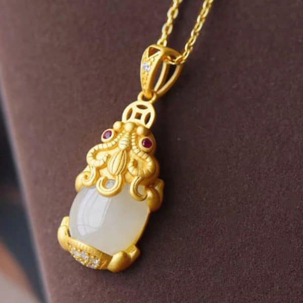 Female Creative Hetian White Jade Antique Gold Pendant