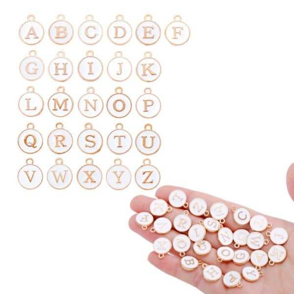 12 Colors Round Drop Oil English Letter Alloy Pendant DIY Ornament Accessories