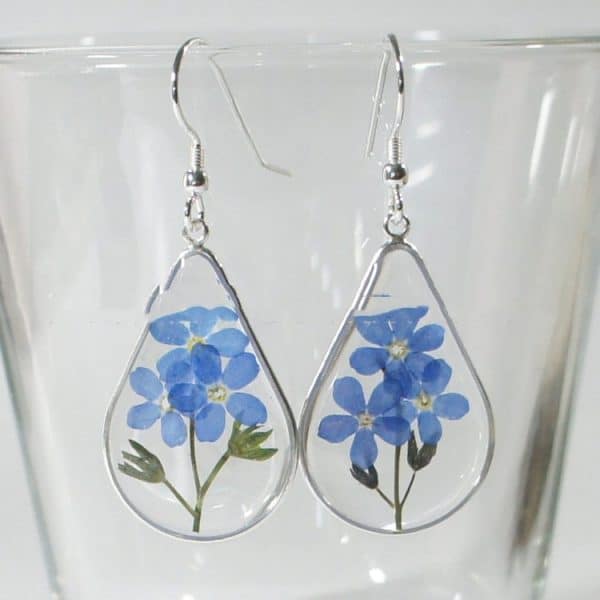 Simple Stylish Water Drop Real Flower Transparent Earrings