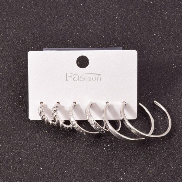 Alloy Metal Hoop Square Earrings Set