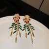 Diamond Drop Finger Feather Earrings